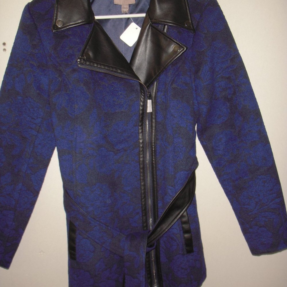 NEW Motto Wool and Faux Leather Jacket - Women's Medium Navy/Black